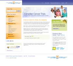 La page d'accueil d'Essais canadiens sur le cancer