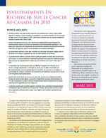 Investissements en recherche sur le cancer au Canada en 2010 couverture du rapport