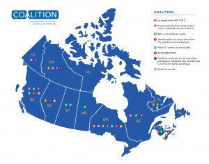 Carte du Canada montrant les projets COALITION dans chaque province ou territoire