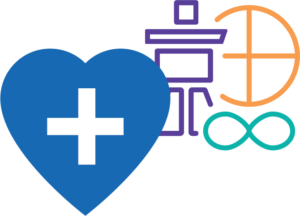 heart with a medical cross and First Nations, Inuit and Metis symbols