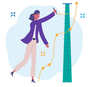 a woman next to a ladder drawing a line near the top of the ladder