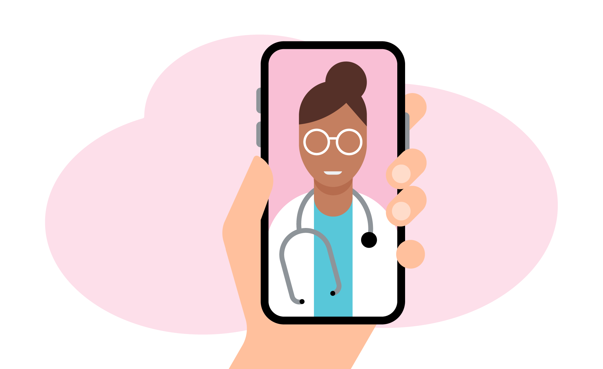 healthcare provider providing a virtual appointment over a video call on a cell phone