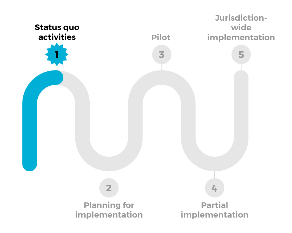 The level of implementation is Level 1 status quo activities