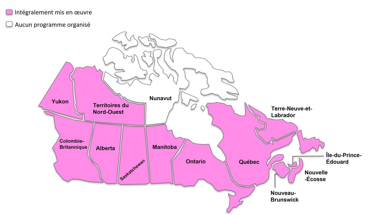 Carte du dépistage du cancer du sein au Canada