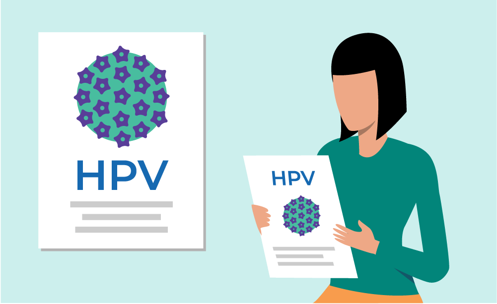 woman reading HPV information