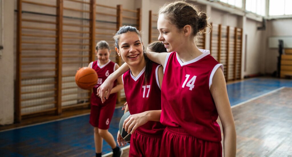 girls playing basketball